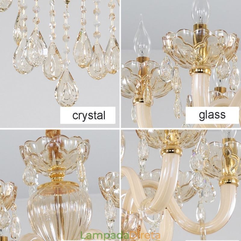 Elegante lustre de cristal europeu cor conhaque luz de teto corpo de vidro camada dupla 12 + 6 luzes
