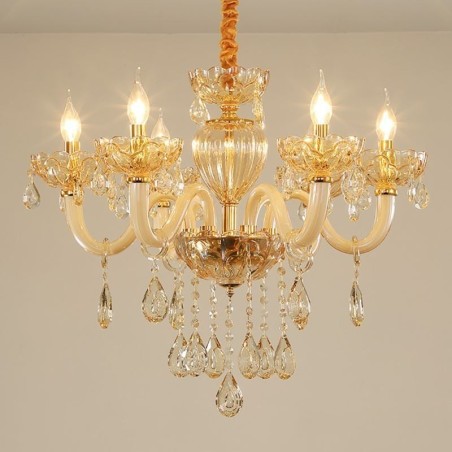 Lindo lustre de cristal europeu cor conhaque luz de teto corpo de vidro 8 luzes Lindo lustre de cristal europeu cor conhaque luz de teto corpo de vidro 8 luzes