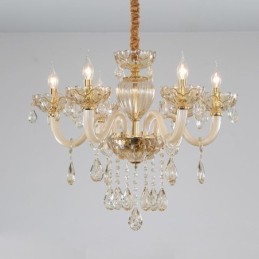 Lindo lustre de cristal europeu cor conhaque luz de teto corpo de vidro 8 luzes