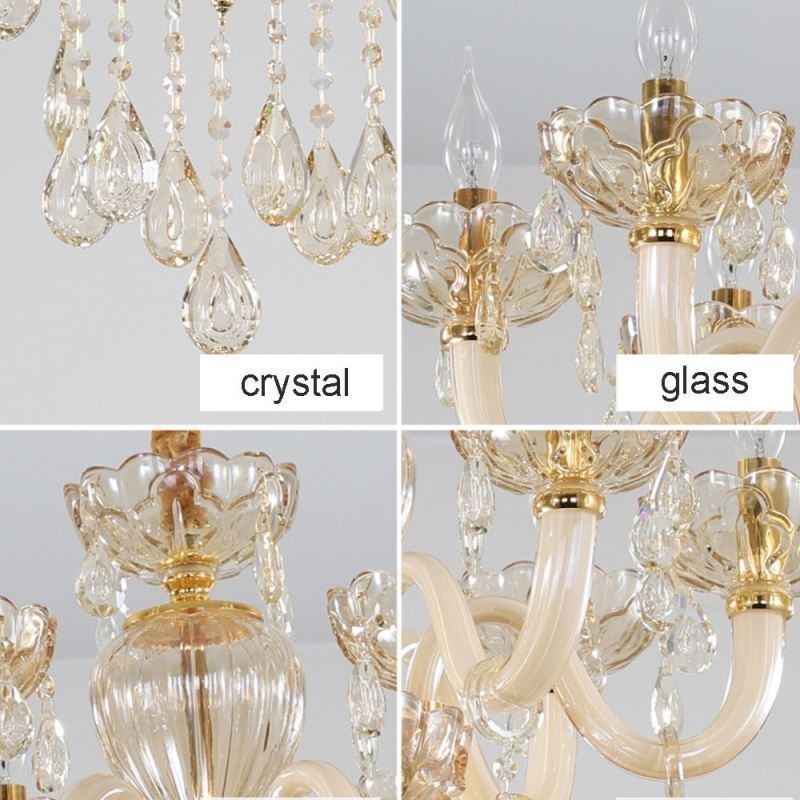 Lindo lustre de cristal europeu cor conhaque luz de teto corpo de vidro 8 luzes