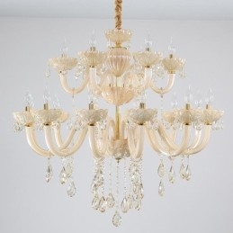 Lustre de cristal luxuoso europeu cor conhaque lâmpada de teto corpo de vidro camada dupla 12 + 6 luzes