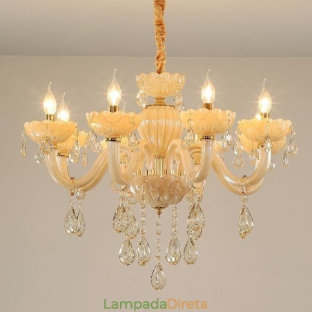 Atraente lustre de cristal europeu cor conhaque luminária de teto corpo de vidro 8 luzes Atraente lustre de cristal europeu cor conhaque luminária de teto corpo de vidro 8 luzes