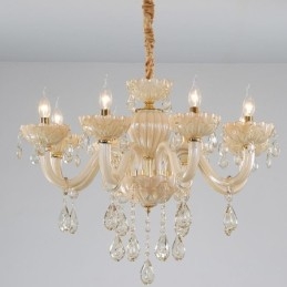 Atraente lustre de cristal europeu cor conhaque luminária de teto corpo de vidro 8 luzes