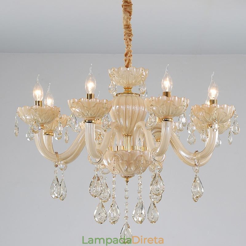 Atraente lustre de cristal europeu cor conhaque luminária de teto corpo de vidro 8 luzes