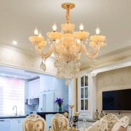 Atraente lustre de cristal europeu cor conhaque luminária de teto corpo de vidro 8 luzes