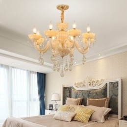 Atraente lustre de cristal europeu cor conhaque luminária de teto corpo de vidro 8 luzes