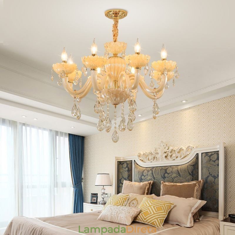 Atraente lustre de cristal europeu cor conhaque luminária de teto corpo de vidro 8 luzes