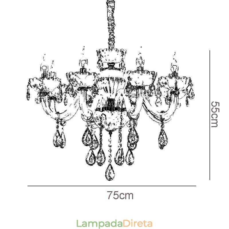 Atraente lustre de cristal europeu cor conhaque luminária de teto corpo de vidro 8 luzes