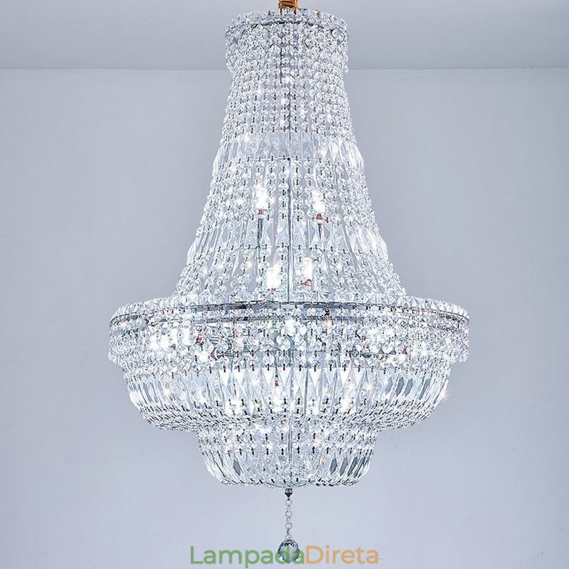 Lustre de cristal retrô americano de luxo com luz de teto de cristal com 18 luzes
