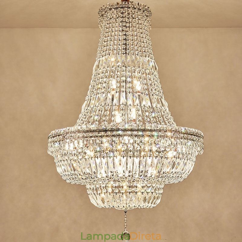 Lustre de cristal retrô americano de luxo com luz de teto de cristal com 18 luzes