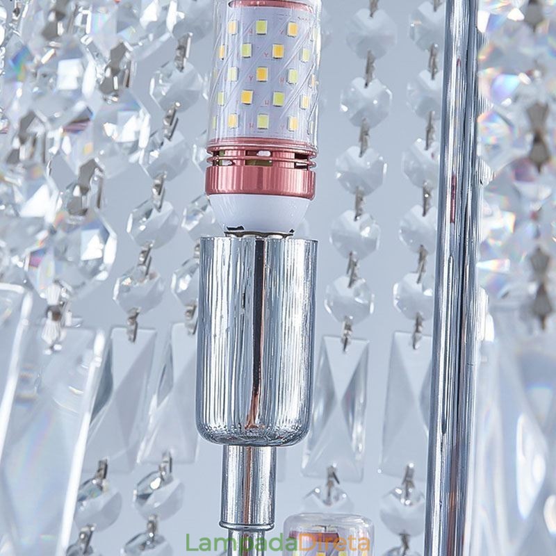 Lustre de cristal retrô americano de luxo com luz de teto de cristal com 18 luzes
