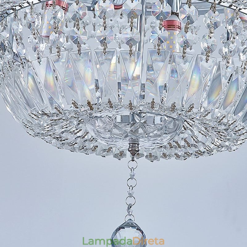 Lustre de cristal retrô americano de luxo com luz de teto de cristal com 18 luzes