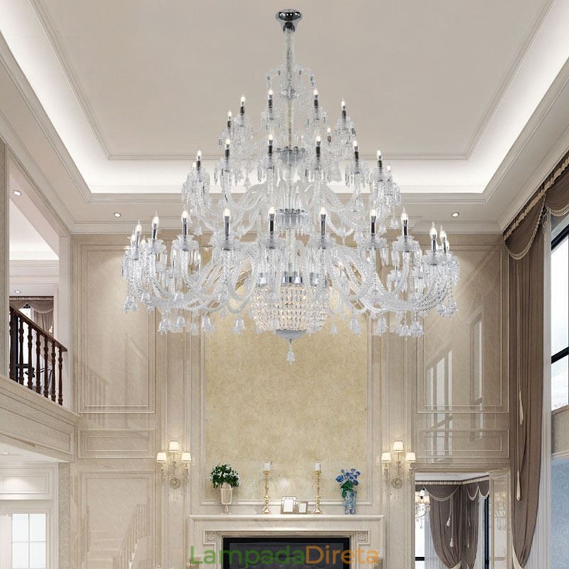 Lustre de cristal europeu decoração luz de teto com 50 luzes
