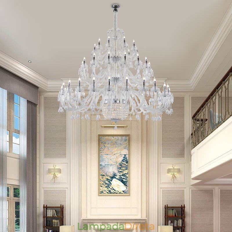 Lustre de cristal europeu decoração luz de teto com 50 luzes