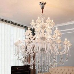 Lustre de cristal europeu com 32 luzes, decoração de luxo, luz de teto
