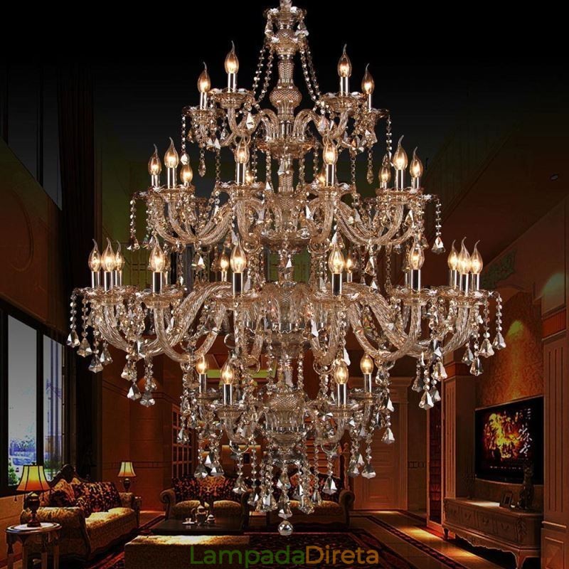 Lustre de cristal conhaque com 35 luzes