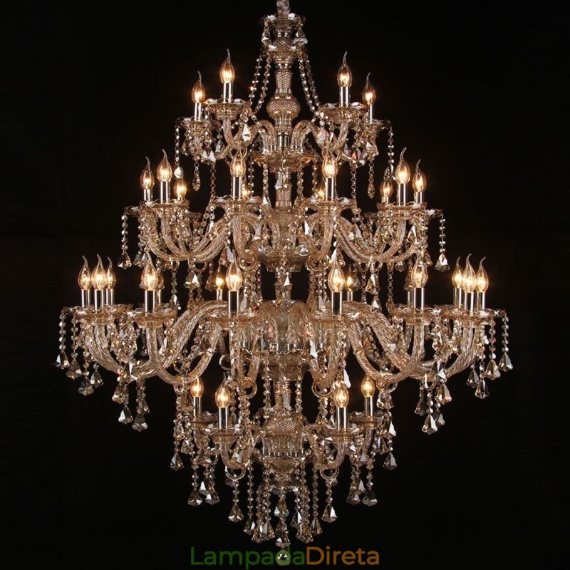 Lustre de cristal conhaque com 35 luzes