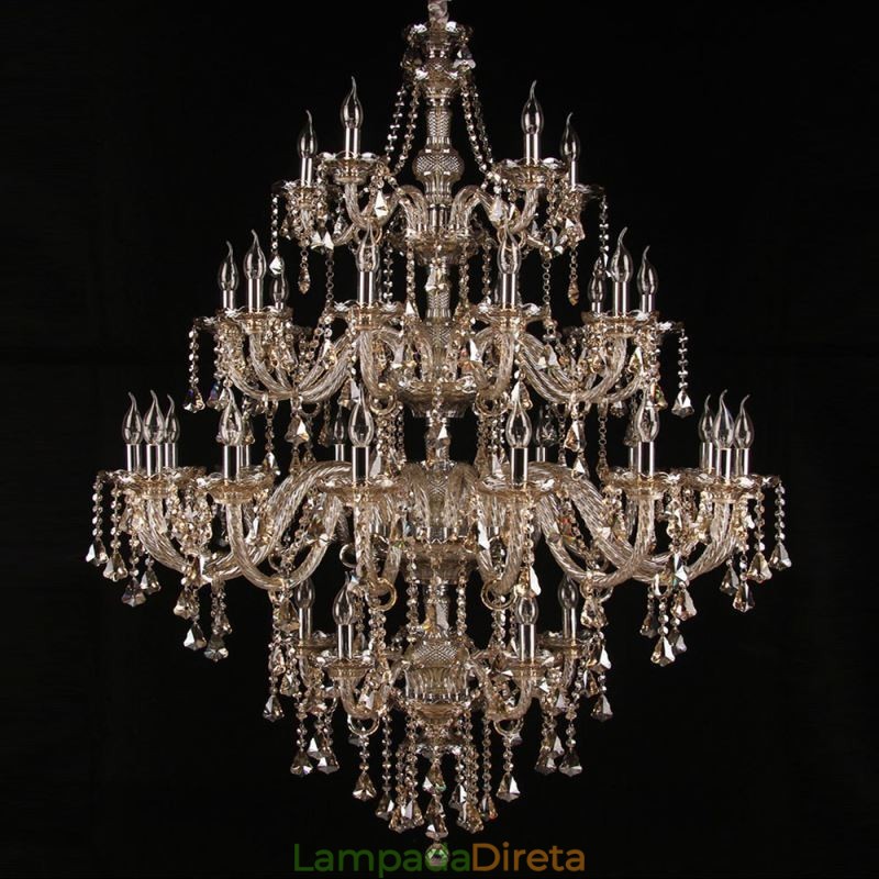 Lustre de cristal conhaque com 35 luzes