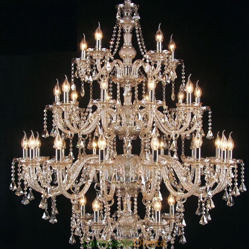 Lustre de cristal conhaque com 35 luzes