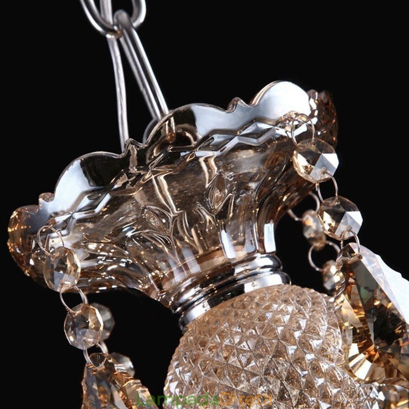 Lustre de cristal conhaque com 35 luzes