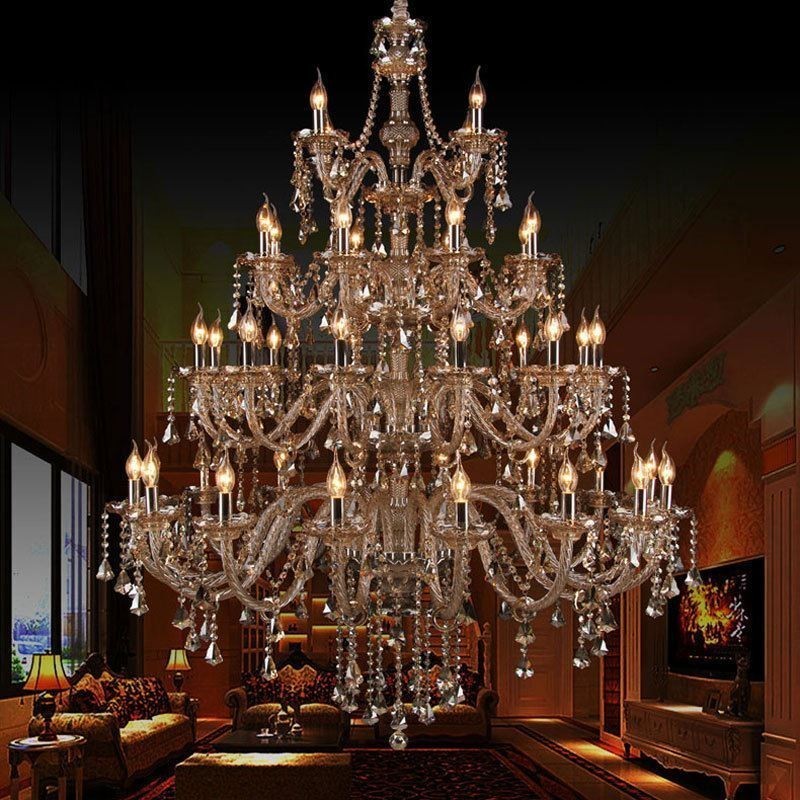 Lustre de cristal europeu cor conhaque luz de teto com 40 luzes