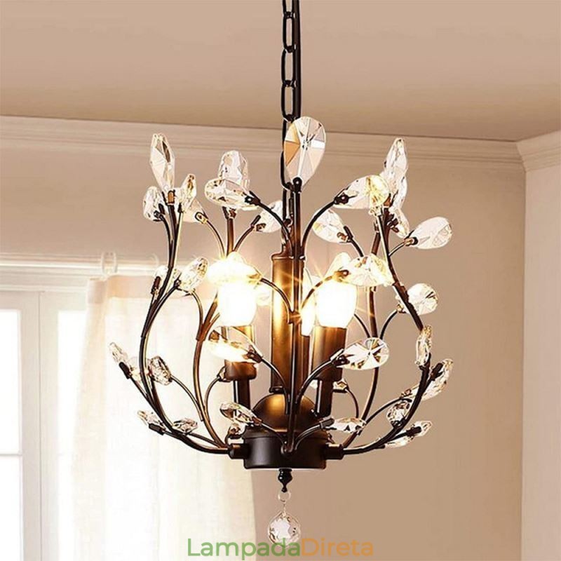 Lustre retrô preto de cristal para teto