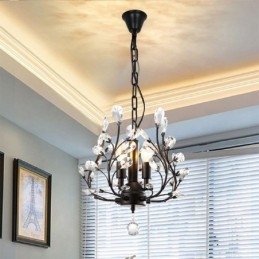 Lustre retrô preto de cristal para teto