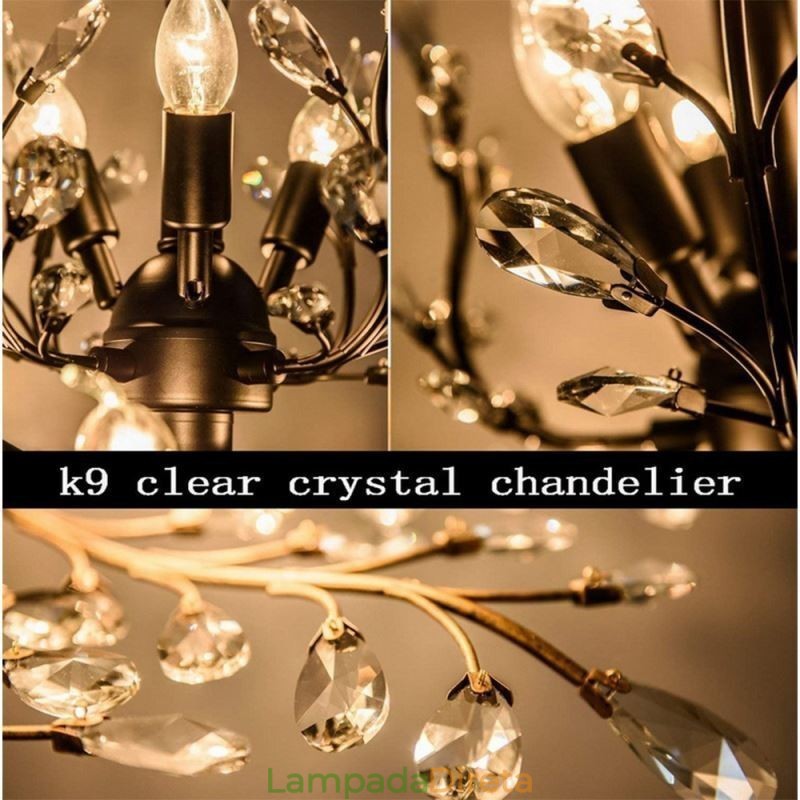 Lustre retrô preto de cristal para teto