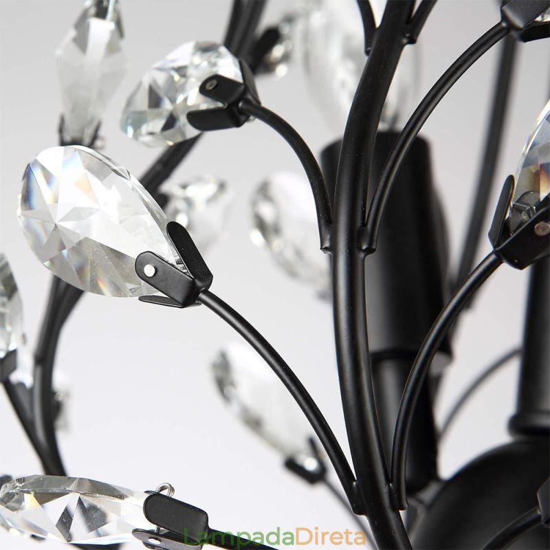 Lustre retrô preto de cristal para teto