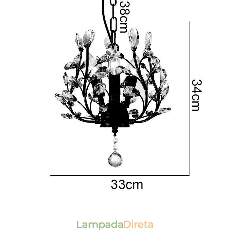 Lustre retrô preto de cristal para teto