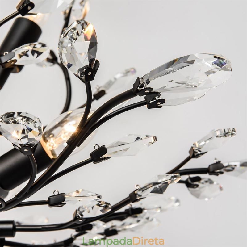 Lustre retrô preto de cristal para teto