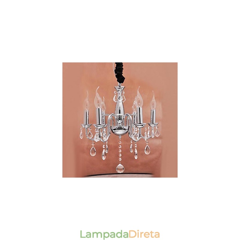 Luminária pendente de cristal com 6 luzes em formato de vela