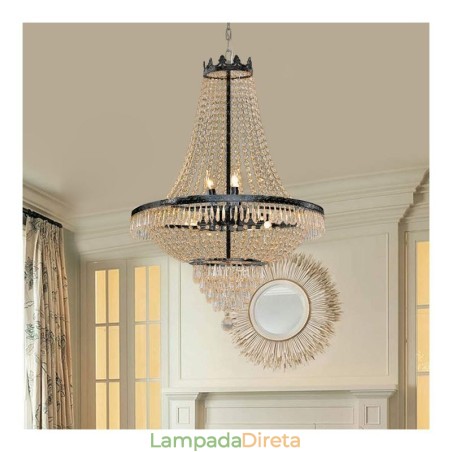 Lustre de cristal clássico estilo império preto luz pendente 9 luzes Lustre de cristal clássico estilo império preto luz pendente 9 luzes