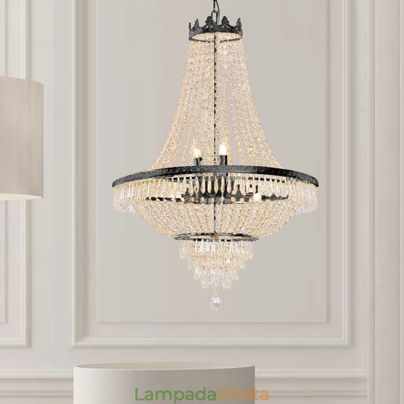 Lustre de cristal clássico estilo império preto luz pendente 9 luzes