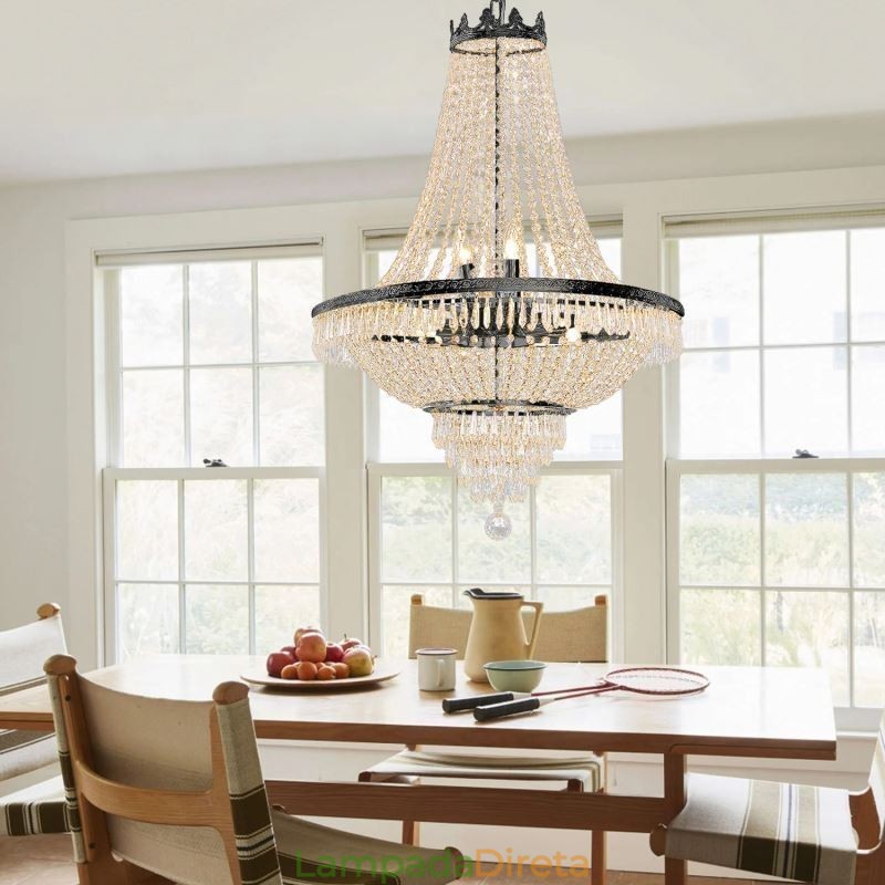 Lustre de cristal clássico estilo império preto luz pendente 9 luzes