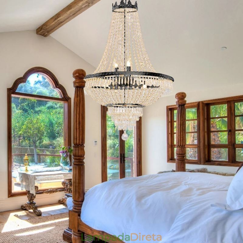 Lustre de cristal clássico estilo império preto luz pendente 9 luzes