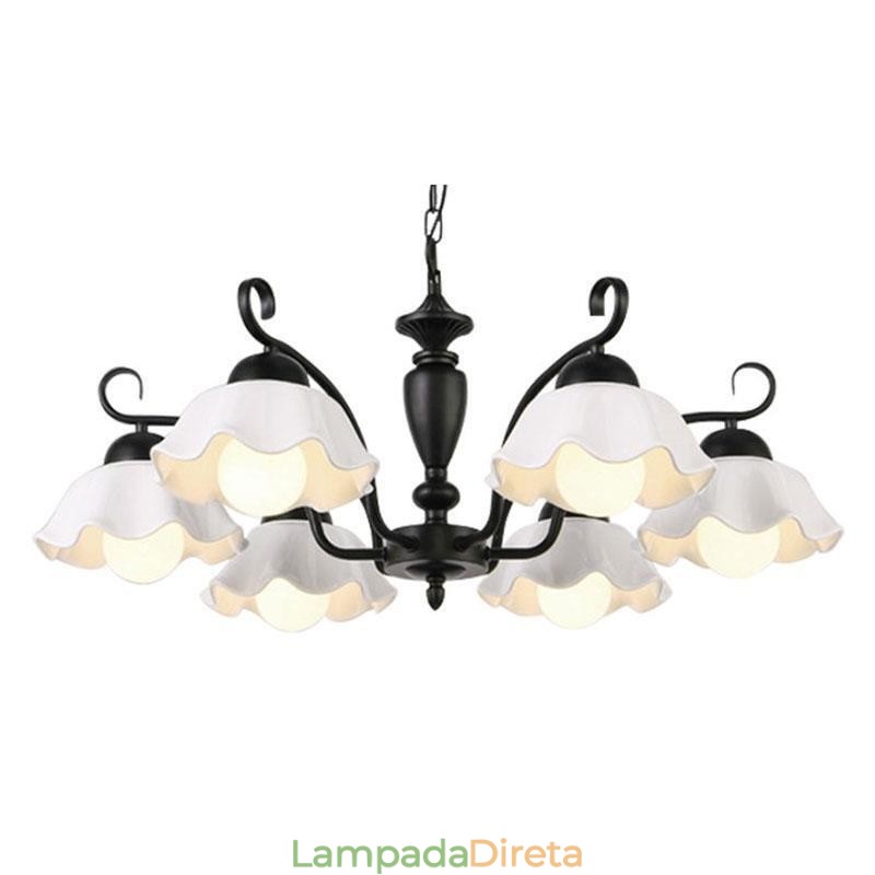 Luminária pendente nórdica de ferro em forma de flor, abajur de vidro, lustre