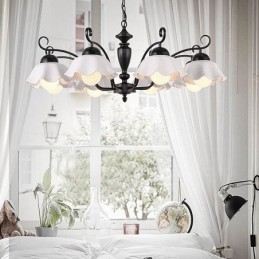 Luminária pendente nórdica de ferro em forma de flor, abajur de vidro, lustre