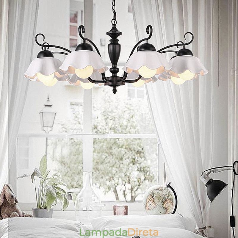 Luminária pendente nórdica de ferro em forma de flor, abajur de vidro, lustre
