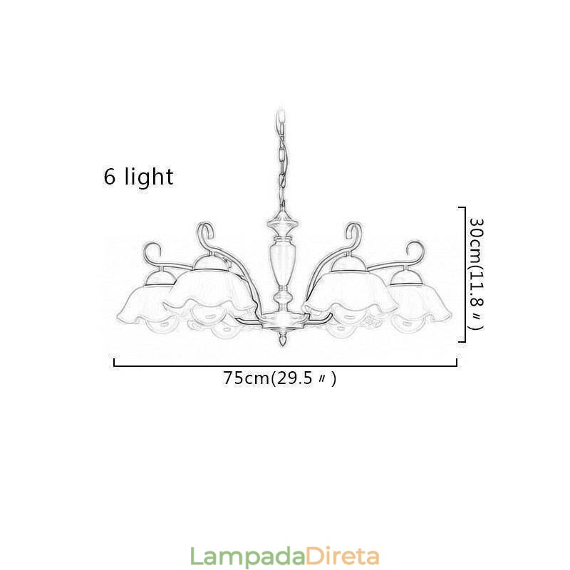 Luminária pendente nórdica de ferro em forma de flor, abajur de vidro, lustre