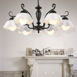 Luminária pendente nórdica de ferro em forma de flor, abajur de vidro, lustre