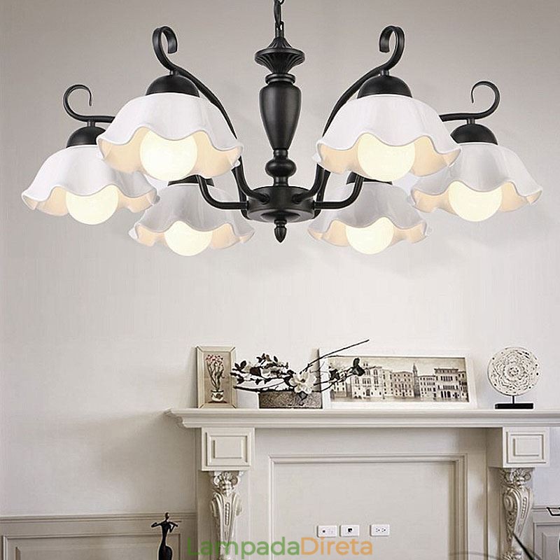 Luminária pendente nórdica de ferro em forma de flor, abajur de vidro, lustre