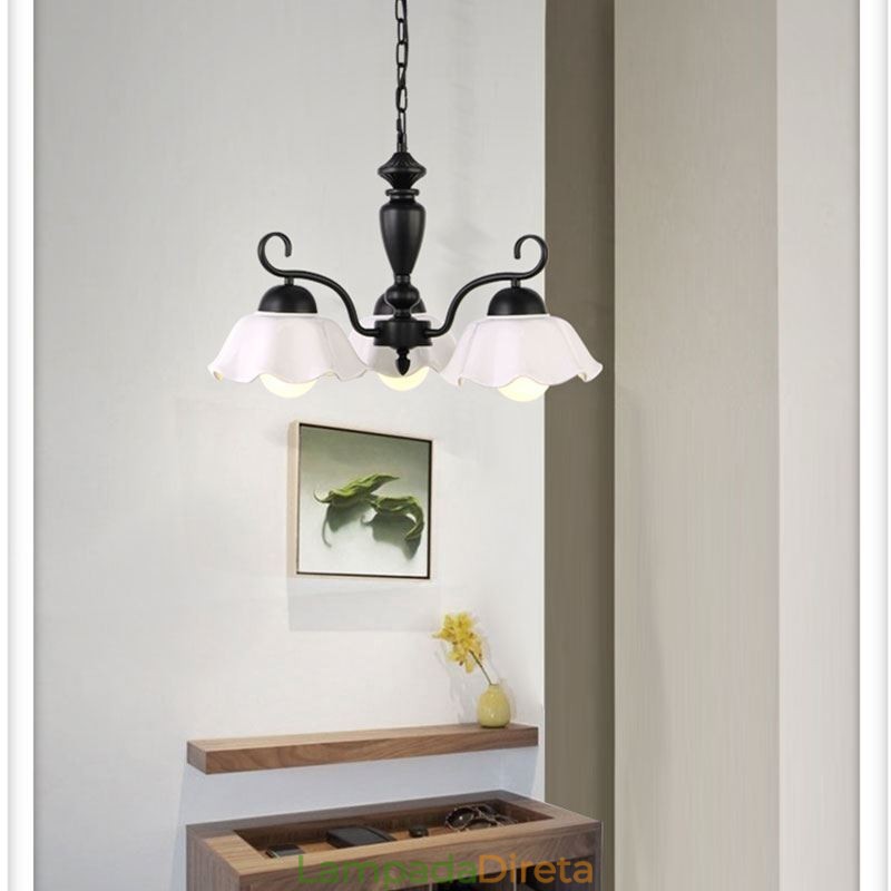 Luminária pendente nórdica de ferro em forma de flor, abajur de vidro, lustre