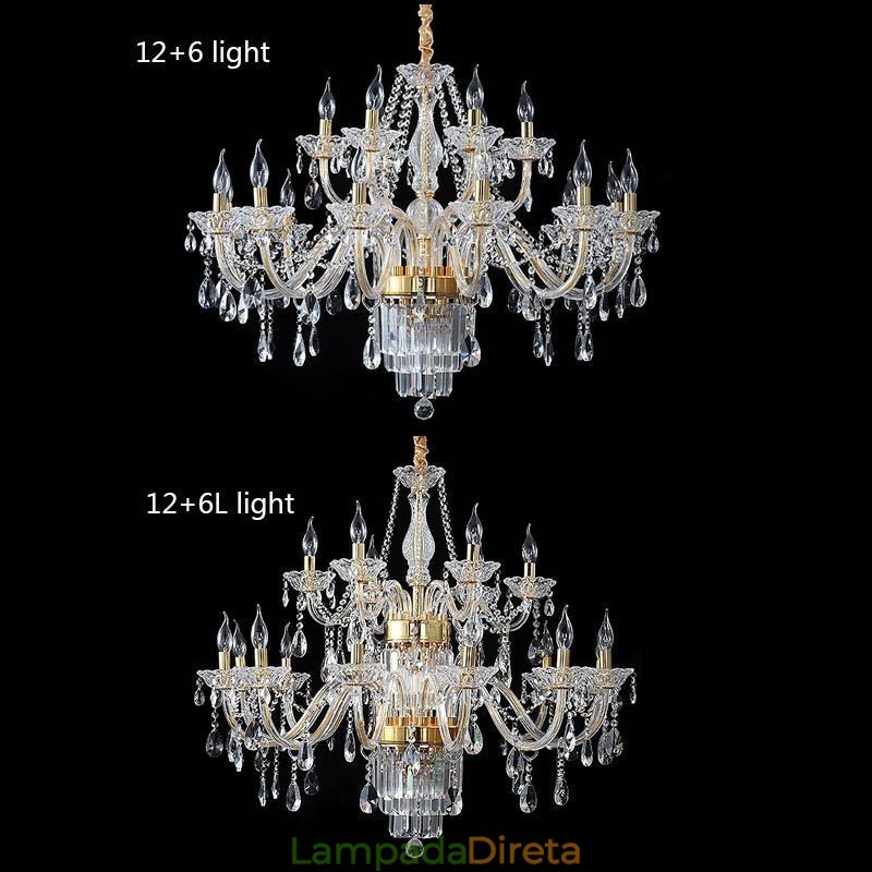 Grande lustre de cristal europeu clássico pingente luz