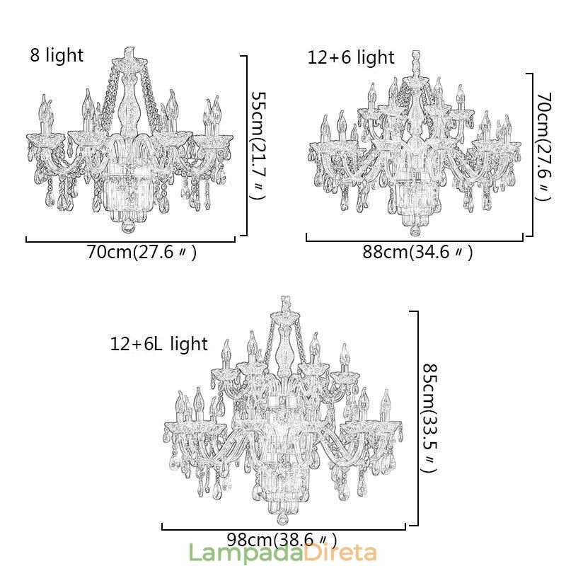 Grande lustre de cristal europeu clássico pingente luz