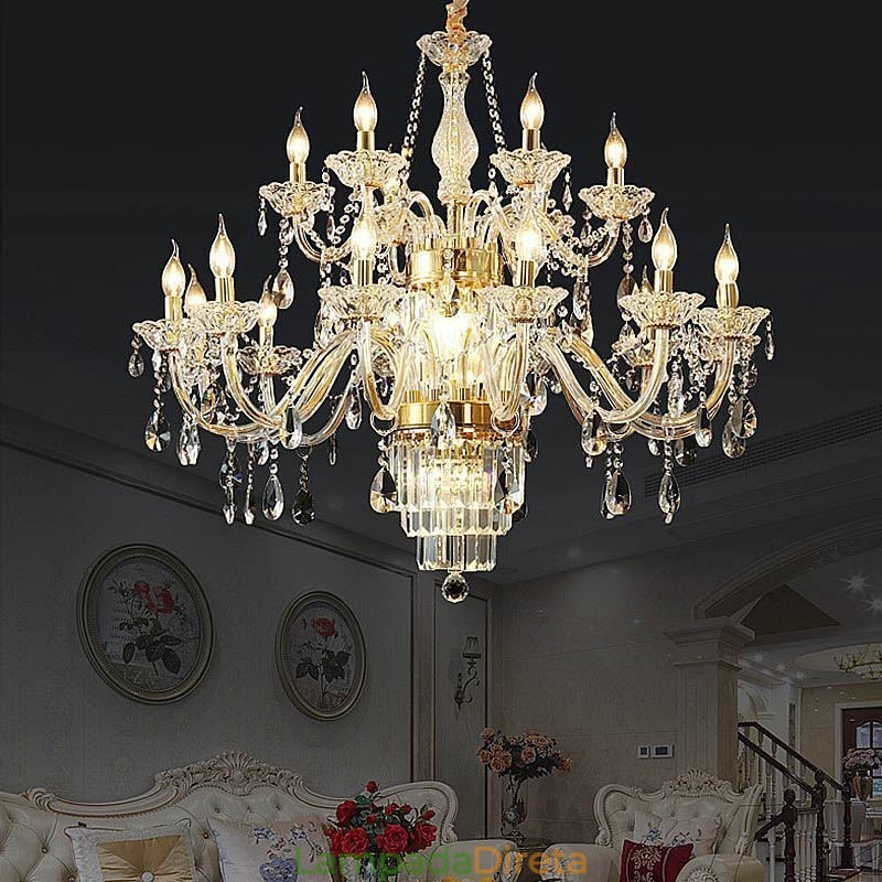 Grande lustre de cristal europeu clássico pingente luz