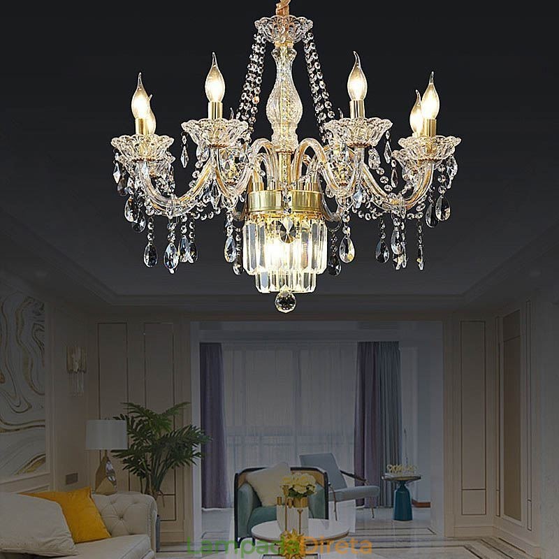 Grande lustre de cristal europeu clássico pingente luz