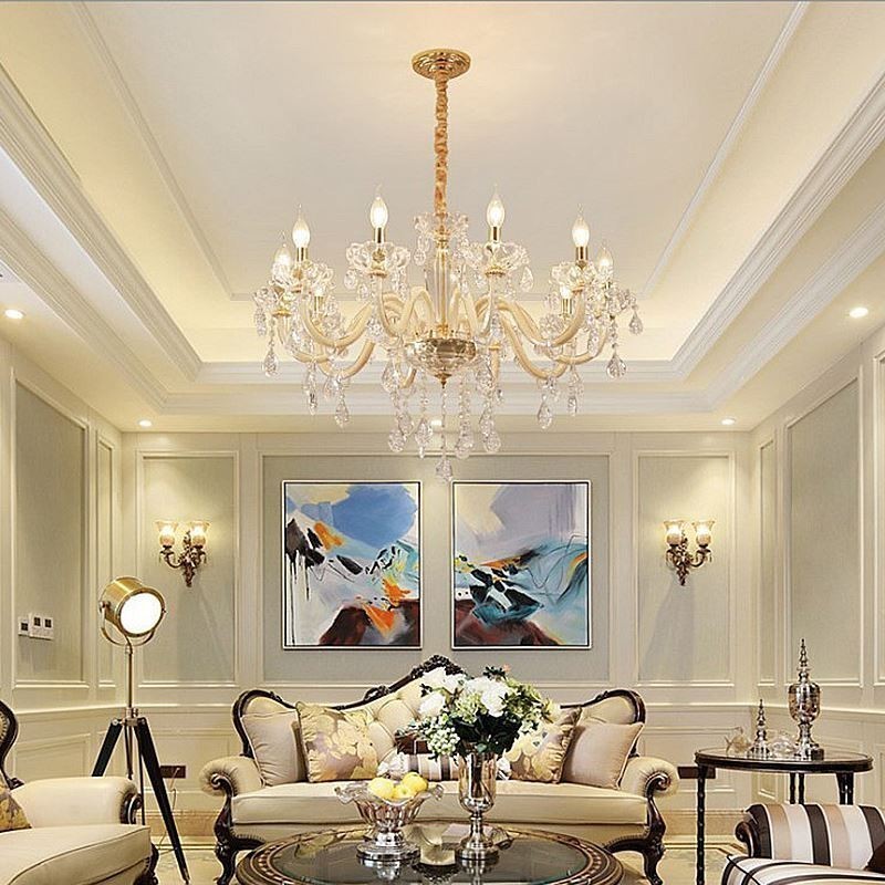Elegante lustre de cristal estilo europeu luz pendente de vidro