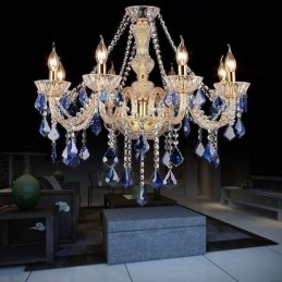 Lustre de Cristal Europeu Luxo Pingente Azul Claro Pingente