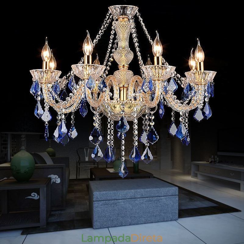 Lustre de Cristal Europeu Luxo Pingente Azul Claro Pingente